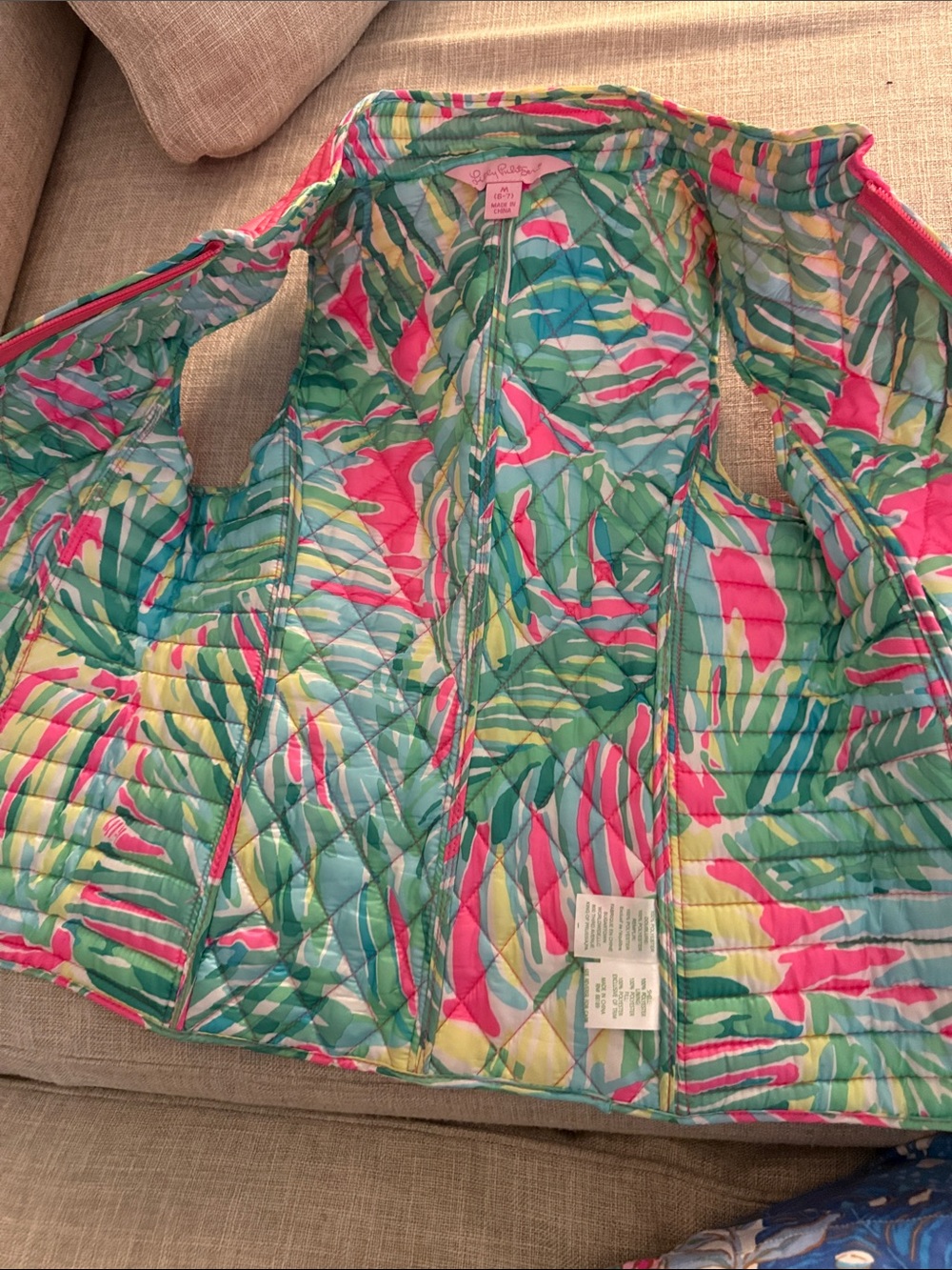Lilly Pulitzer Pink Quilted Vest with Multicolor Trim - Picture 3 of 5